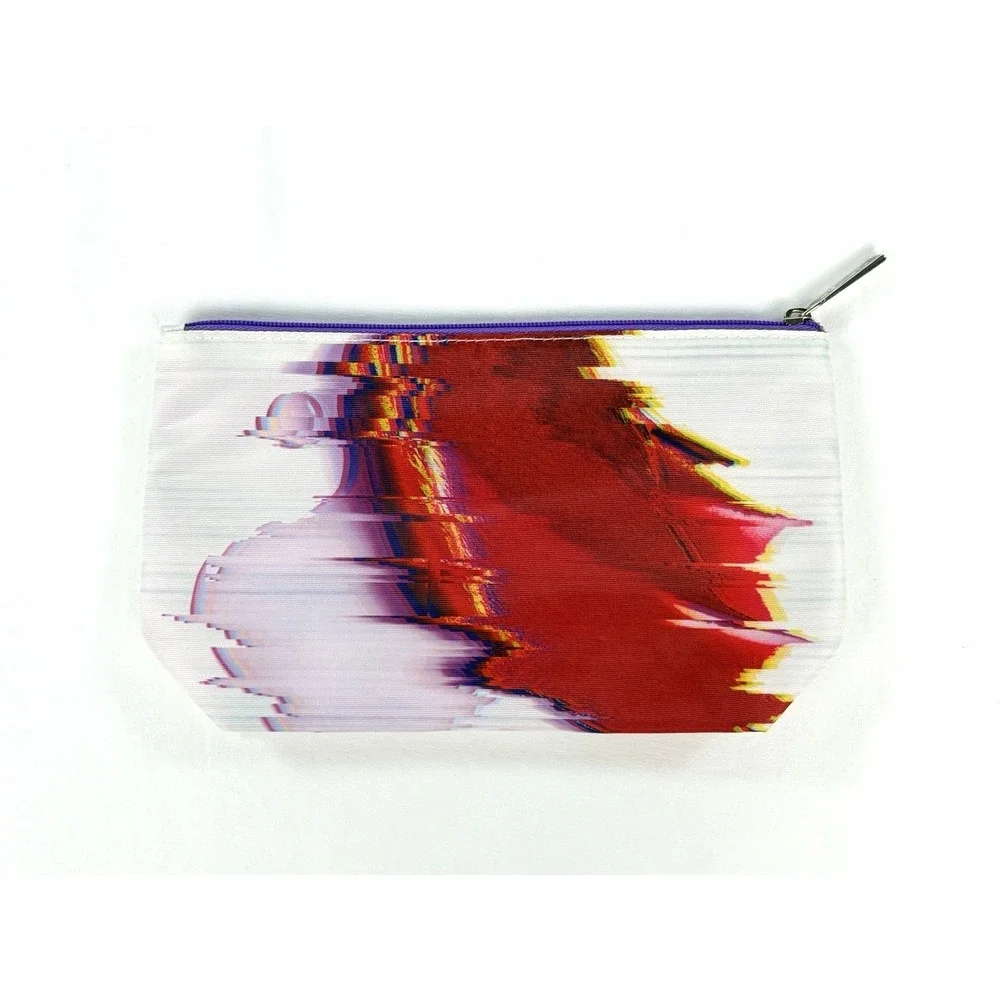 New Clinique Makeup Bag Red White Purple Glitch Print Cosmetic Travel Pouch